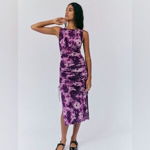 Free People Take Me Away Floral Purple Mesh Open back Midi Dress size Small New